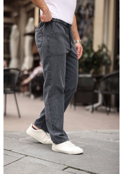 Relaxed Fit Yazlık Erkek Pantolon Kot Gri
