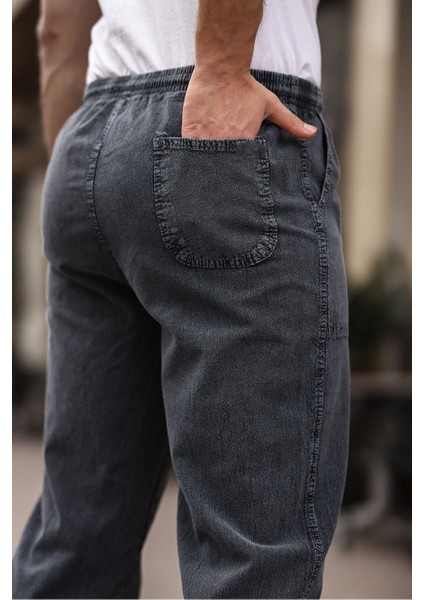 Relaxed Fit Yazlık Erkek Pantolon Kot Gri