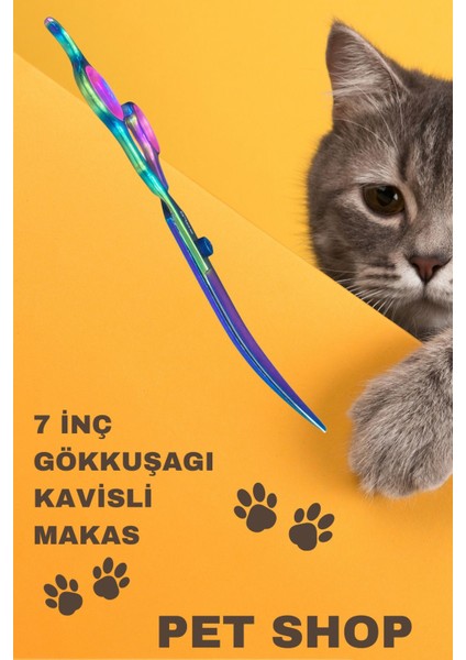 Gökkuşağı Pet Bakım Kavisli Makas 7 Inç Traş Maksı
