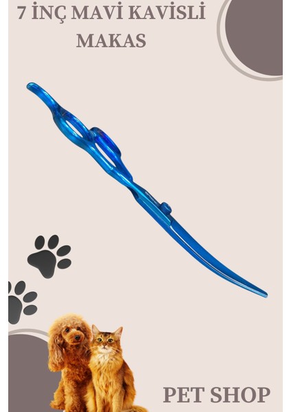 Platin Mavi Paslanmaz Çelik Oval(Kavisli) 7 Inç Petshop Kuaför Kedi Makası