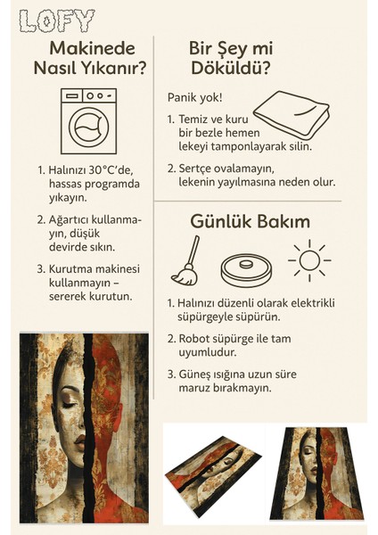 Yarım Portre Tasarımlı Dekoratif Halı, Sanatsal Görünüm, Kolay Temizlik, Bebek ve Evcil Hayvan Dostu