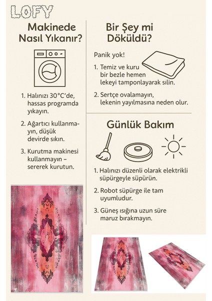 Pembe Turuncu Modern Desenli Halı, Kaymaz Tabanlı, Yıkanabilir, Toz Tutmaz, Canlı Renkli Tasarım