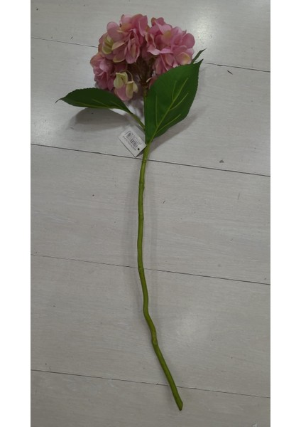 Yapay Çiçek Ortanca Hydrangea Leaves Pink Dekoratif Hediyelik Bitki Ortalama 66CM Yapraklı 1 Adet