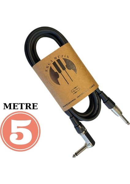 Gitar Jack Kablosu 5m Düz-L Elektro Akustik Bas Bağlama Keman Kemençe Amfi&mixer Uyumlu Jack Kablosu