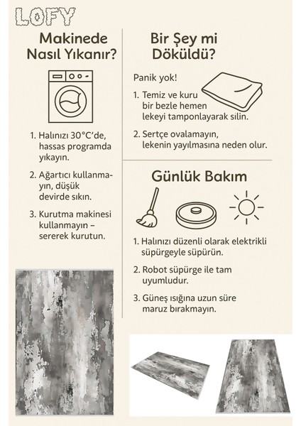 Modern Gri Halı – Yıkanabilir, Toz Tutmayan | Bebek ve Evcil Hayvan Dostu Minimal Tasarım