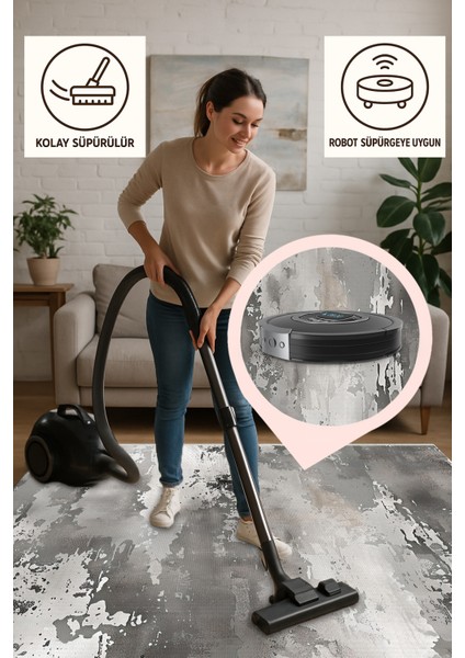 Modern Gri Halı – Yıkanabilir, Toz Tutmayan | Bebek ve Evcil Hayvan Dostu Minimal Tasarım