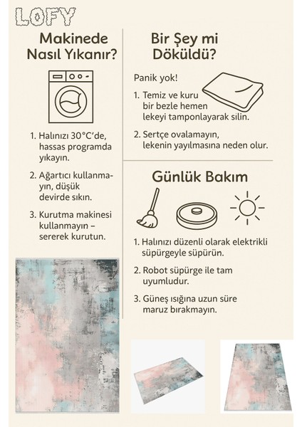Pastel Renkli Modern Soyut Halı, Mint Yeşili Pudra Gri Renkler, Kaymaz Taban, Yıkanabilir Model