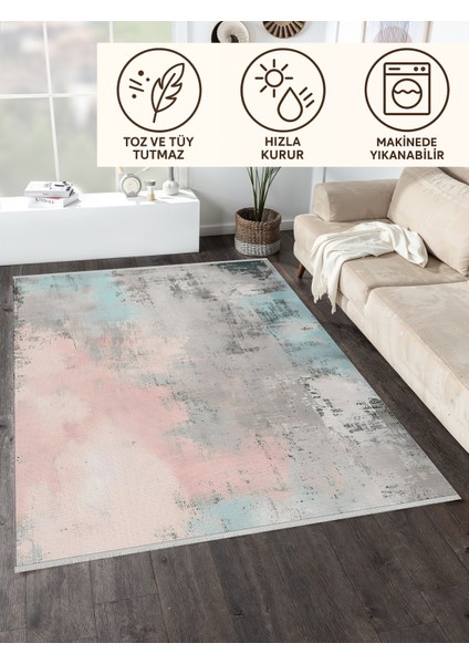 Pastel Renkli Modern Soyut Halı, Mint Yeşili Pudra Gri Renkler, Kaymaz Taban, Yıkanabilir Model