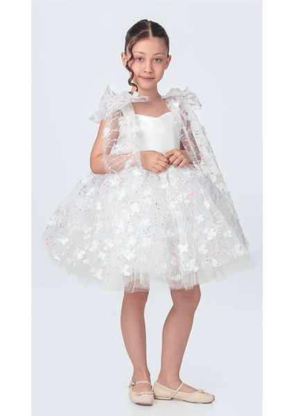 aden Üç Boyutlu Kelebekli Tül Kabarık Tütü Etek Fiyonklu Doğum Günü Mezuniyet Kız Çocuk Elbisesi fiyatları