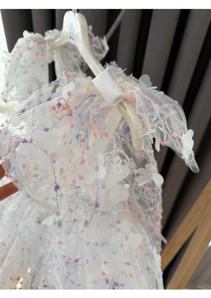 aden Üç Boyutlu Kelebekli Tül Kabarık Tütü Etek Fiyonklu Doğum Günü Mezuniyet Kız Çocuk Elbisesi modelleri