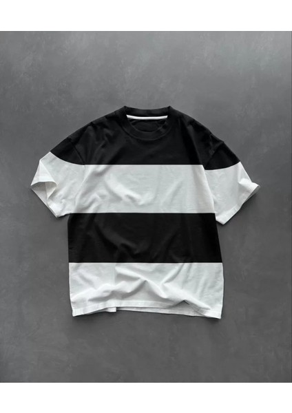 Unisex Bisiklet Yaka Parçalı T-Shirt - Siyah fiyatları