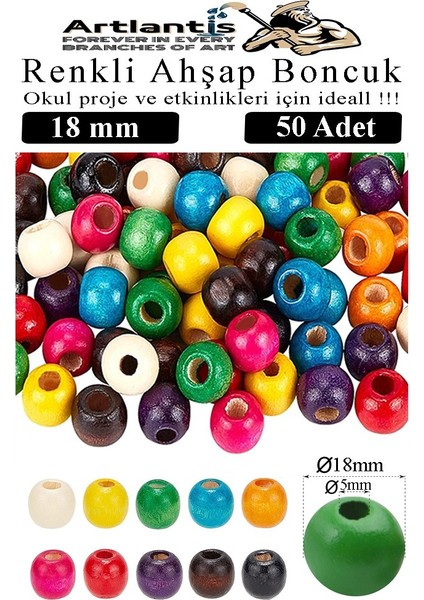 Renkli Ahşap Boncuk 18MM 50 Li 1 Paket Renkli Ahşap Boyalı Yuvarlak Doğal Boncuklar Saç Takı Tasarım Ektinlik Kreş Okul