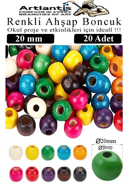 Renkli Ahşap Boncuk 20MM 20 Li 1 Paket Renkli Ahşap Boyalı Yuvarlak Doğal Boncuklar Saç Takı Tasarım Ektinlik Kreş Okul