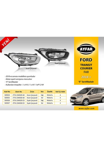 Far Sağ Krom Çerçeveli Ford Transit Courier 18 Gnzrz