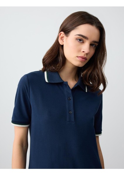 Lacivert Rahat Kesim Polo Yaka Kısa Kollu Piliseli Örme Mini Elbise indirimleri