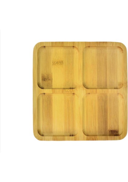 4 Bölmeli Bambu Kare Sunum Tepsisi 20 cm
