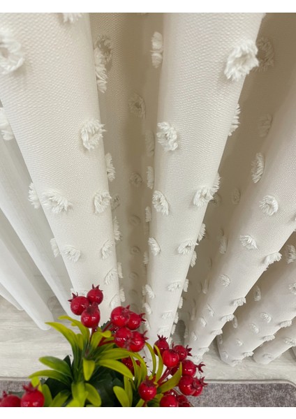 Ekru Renk Ponponlu Pufy Fon Perde 1/3 Sık Pile modelleri