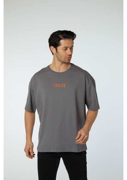Baskılı Oversize Bisiklet Yaka T-Shirt