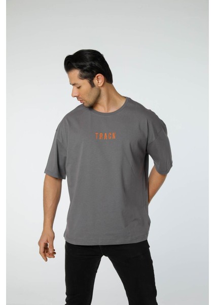 Baskılı Oversize Bisiklet Yaka T-Shirt