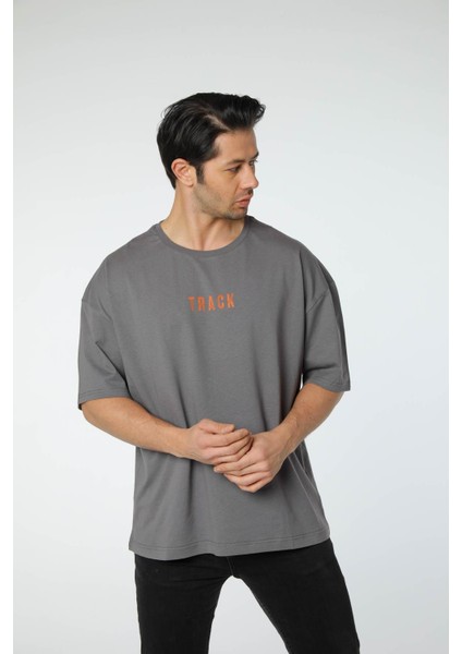 Baskılı Oversize Bisiklet Yaka T-Shirt