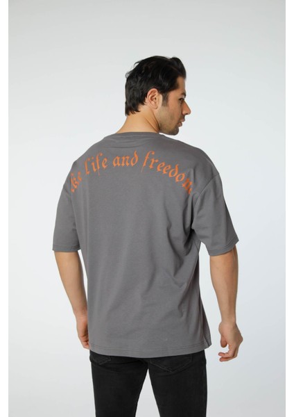 Baskılı Oversize Bisiklet Yaka T-Shirt