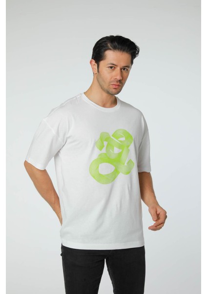 Baskılı Oversize Bisiklet Yaka T-Shirt