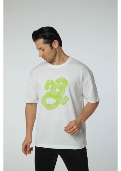 Baskılı Oversize Bisiklet Yaka T-Shirt