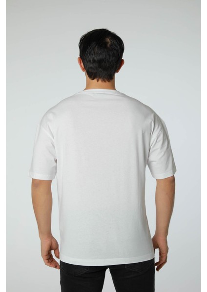 Baskılı Oversize Bisiklet Yaka T-Shirt