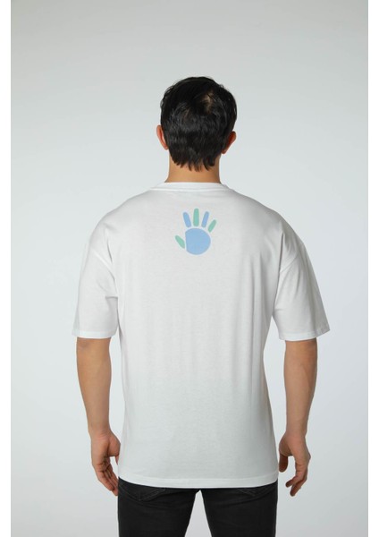 Baskılı Oversize Bisiklet Yaka T-Shirt