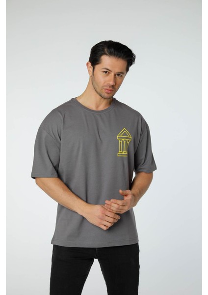 Baskılı Oversize Bisiklet Yaka T-Shirt