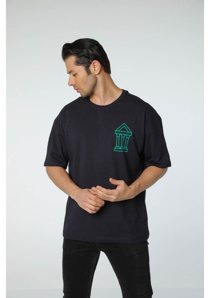 Baskılı Oversize Bisiklet Yaka T-Shirt