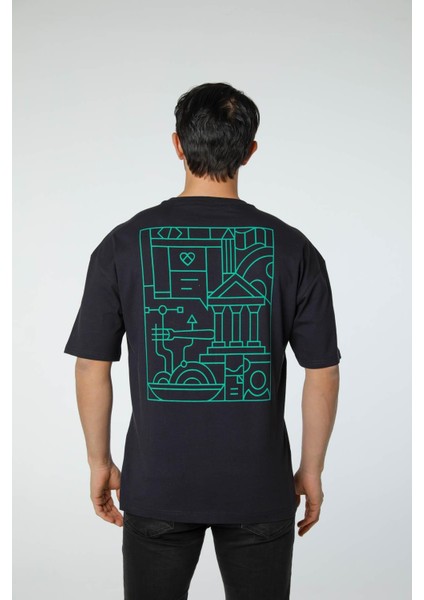 Baskılı Oversize Bisiklet Yaka T-Shirt