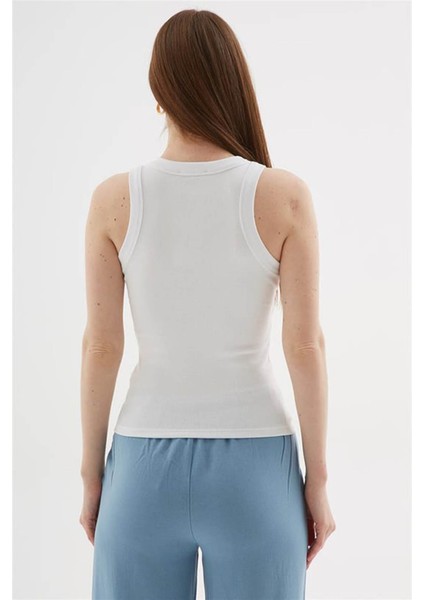 Taşlı Beyaz Kadın Kolsuz T-Shirt 25Y0518K1