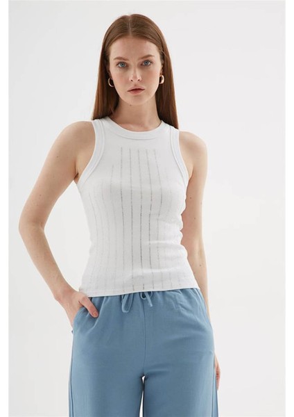 Taşlı Beyaz Kadın Kolsuz T-Shirt 25Y0518K1 fiyatları