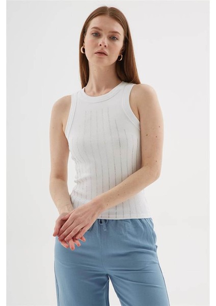 Taşlı Beyaz Kadın Kolsuz T-Shirt 25Y0518K1 modelleri