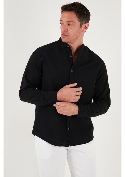 Keten Görünümlü Pamuklu Regular Fit Hakim Yaka Gömlek Erkek Gömlek CF25S112637