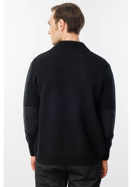 Erkek Pike Dokuma Fermuarlı Cepli Triko Mont Siyah