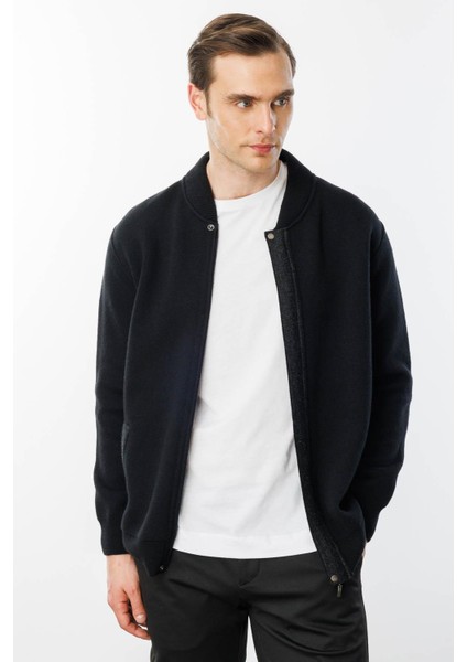 Erkek Pike Dokuma Fermuarlı Cepli Triko Mont Siyah