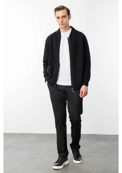 Erkek Pike Dokuma Fermuarlı Cepli Triko Mont Siyah
