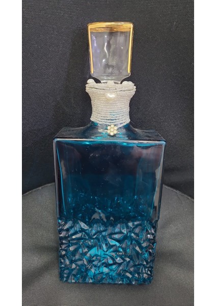 Karaf Şişe Dekoratif Cam Çiçek Figür El Dekor Art 32X12X6CM Turkuaz Dikdörtgen Tabanlı Uzun 1 Adet