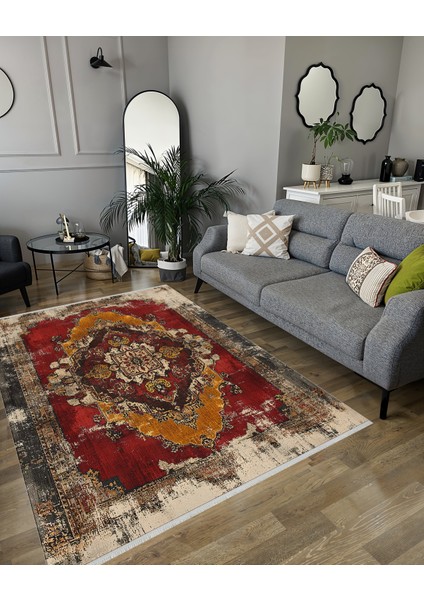 Vintage Medallion Desenli Halı – Yıkanabilir, Kaymaz Tabanlı, Evcil Hayvan ve Bebek Dostu Model
