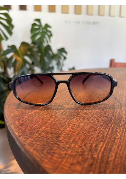 Retro Siyah Unisex Güneş Gözlüğü Çift Köprülü Kadın Erkek Gözlük