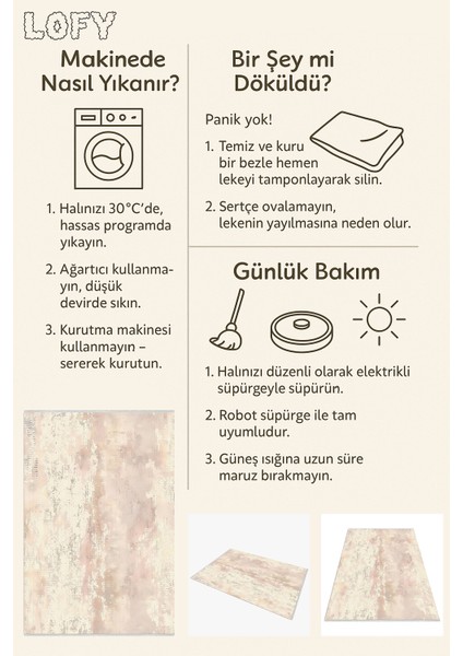 Minimal Eskitilmiş Halı - Krem ve Bej Tonlarında