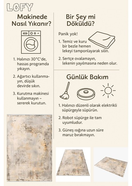 Eskitilmiş Tarz Minimalist Halı - Bej, Gri Tonları