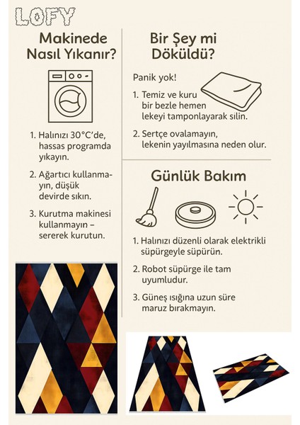 Modern Geometrik Desenli Halı – Yıkanabilir, Bebek ve Evcil Hayvan Dostu, Kaymaz Taban