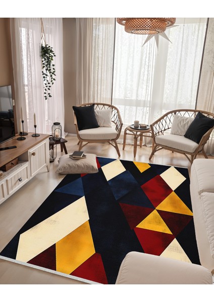 Modern Geometrik Desenli Halı – Yıkanabilir, Bebek ve Evcil Hayvan Dostu, Kaymaz Taban