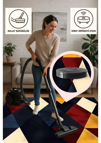 Modern Geometrik Desenli Halı – Yıkanabilir, Bebek ve Evcil Hayvan Dostu, Kaymaz Taban