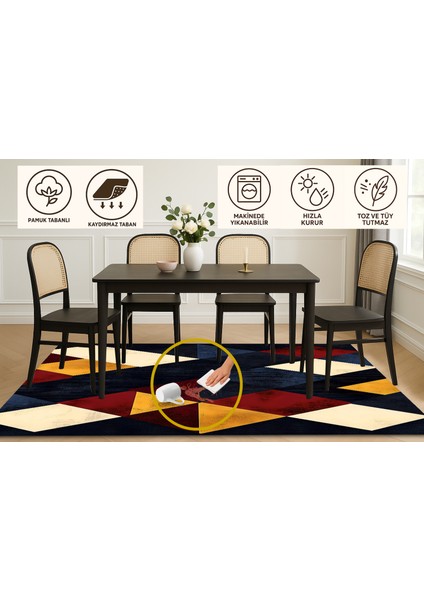 Modern Geometrik Desenli Halı – Yıkanabilir, Bebek ve Evcil Hayvan Dostu, Kaymaz Taban