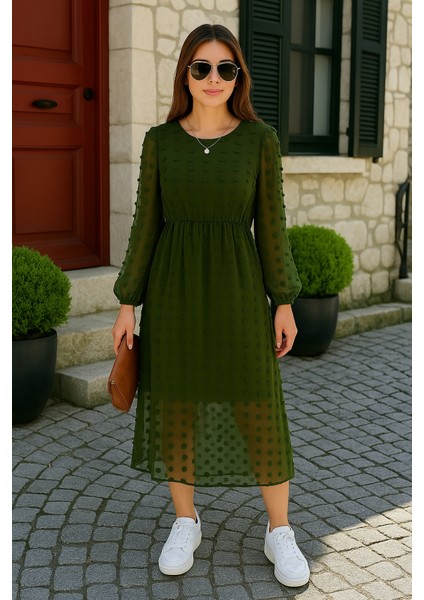 Kadın Uzun Kollu Astar Detay Fırsat Ürün Ponpon Şifon Elbise indirimleri