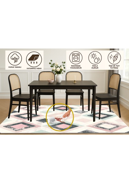 Geometrik Desenli Modern Halı – Makinede Yıkanabilir, Antibakteriyel ve Bebek Dostu